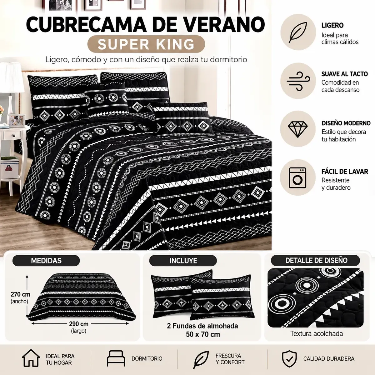 D_NQ_NP_2X_920730-MLC116601730252_092026-F-cubrecamas-verano-super-king Cubrecama De Verano Tamaño Super King Con Diseño - Imagen 1