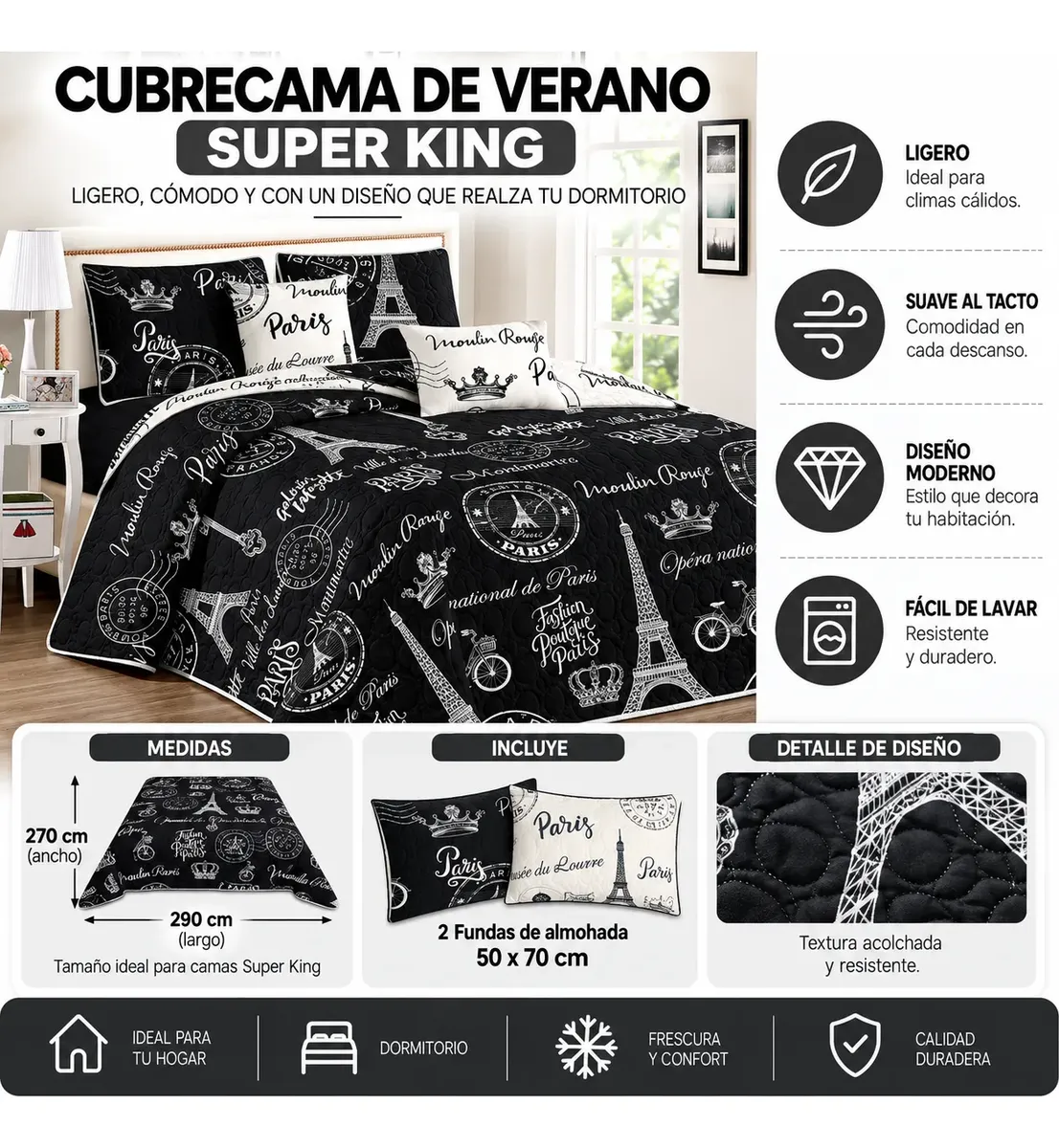 D_NQ_NP_2X_931767-MLC116603118924_092026-F-cubrecamas-verano-super-king Cubrecama De Verano Tamaño Super King Con Diseño - Imagen 1