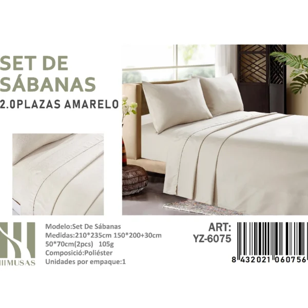 Set De Sabanas 2 Plazas Beige 200 Hilos + 2 Funda De Almohada - Angeles del Hogar Chile