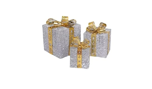 Set De 3 Caja De Regalo Decorativa Navidad Luces Led - Angeles del Hogar Chile