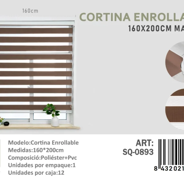Cortina Roller Duo Lisa 160cm x 200cm Color Cafe SQ-0893 - Angeles del Hogar Chile