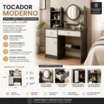 Comoda Tocador Moderno Gris con Espejo Luz Led 3 Ajustes de Brillo