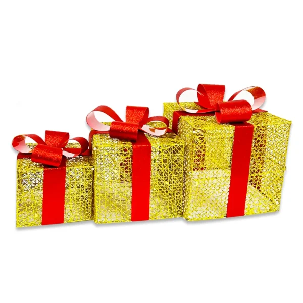 Set De 3 Caja De Regalo Decorativa Navidad Luces Led - Angeles del Hogar Chile