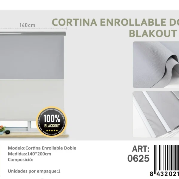 Cortinas Roller Blackout Doble 140cm x 200cm Gris 0625 - Angeles del Hogar Chile