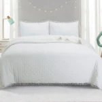 Cobertor de Verano 100% Algodón con Pompón Blanco