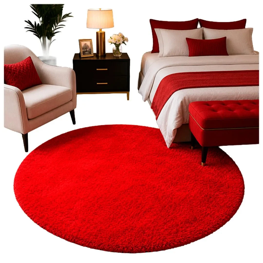 360577a66b24_1.webp Alfombra Redonda Peluda Tamaño 150 CM Color Rojo - Imagen 1