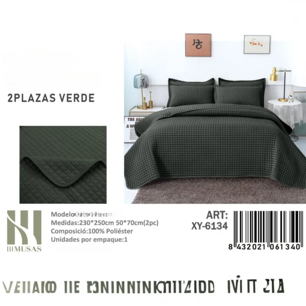 Cubrecama Quilt de Verano 2 Plazas Texturizado Verde XY-6134