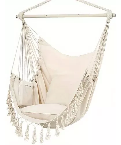 D_NQ_NP_918304-MLC74434274324_022024-O Silla Hamaca Colgante con pompones resistente en color Beige