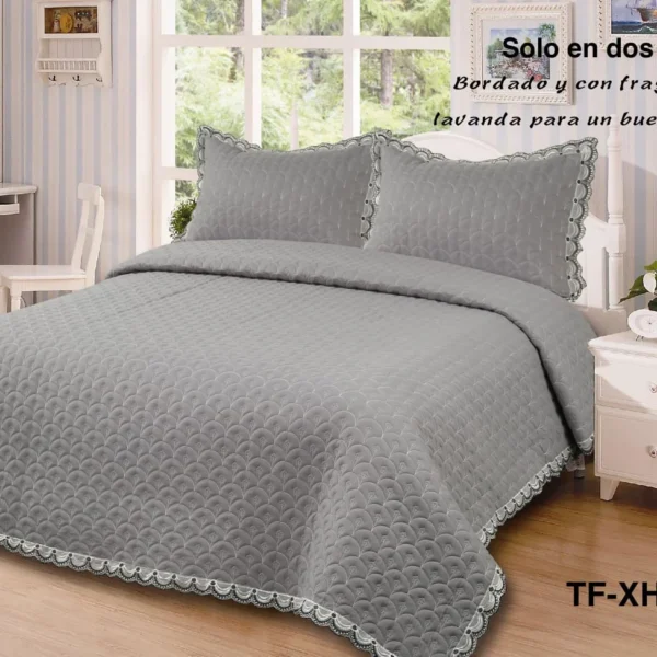 Cobertor Quilts de verano Cubrecama 2 Plazas con Bordados Gris