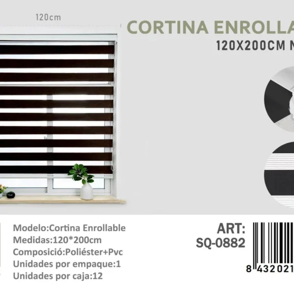 Cortina Roller Duo Lisa 120 cm x 200 cm Color Negro SQ-0882