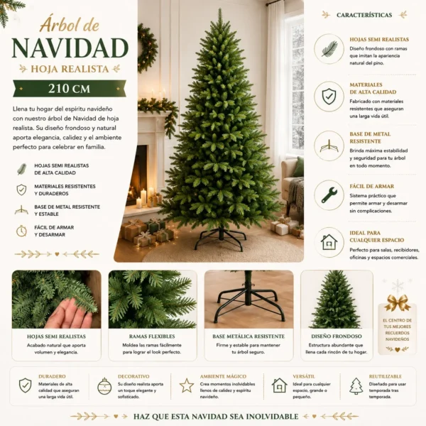 Árbol de Navidad Artificial Hoja Realista 210 cm