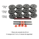 Set Mancuernas Y Barra Unibles 20kg Pesas Ajustables - Imagen 3