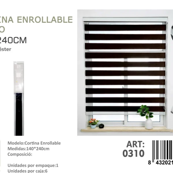 Cortina Roller Duo Lisa 140 cm x 240 cm Color Negro 0310