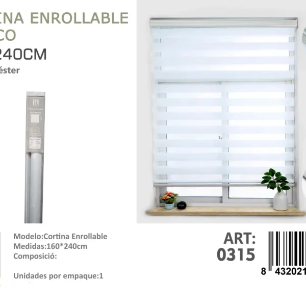 Cortina Roller Duo Lisa 160 cm x 240 cm Color Blanco 0315