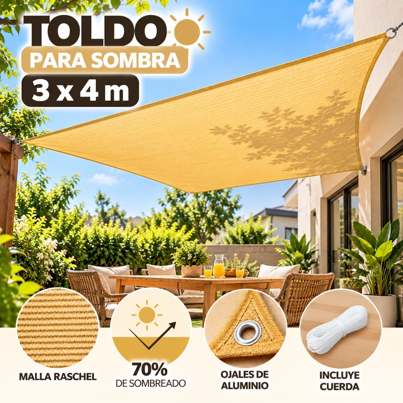 full_image-1 – 2026-10-22T103732.070 TOLDO CUADRADO3x4 M PARA SOMBRA CUBIERTA TERRAZA JARDIN BEIGE - Imagen 1