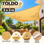 TOLDO CUADRADO 3X3M PARA SOMBRA CUBIERTA TERRAZA JARDIN