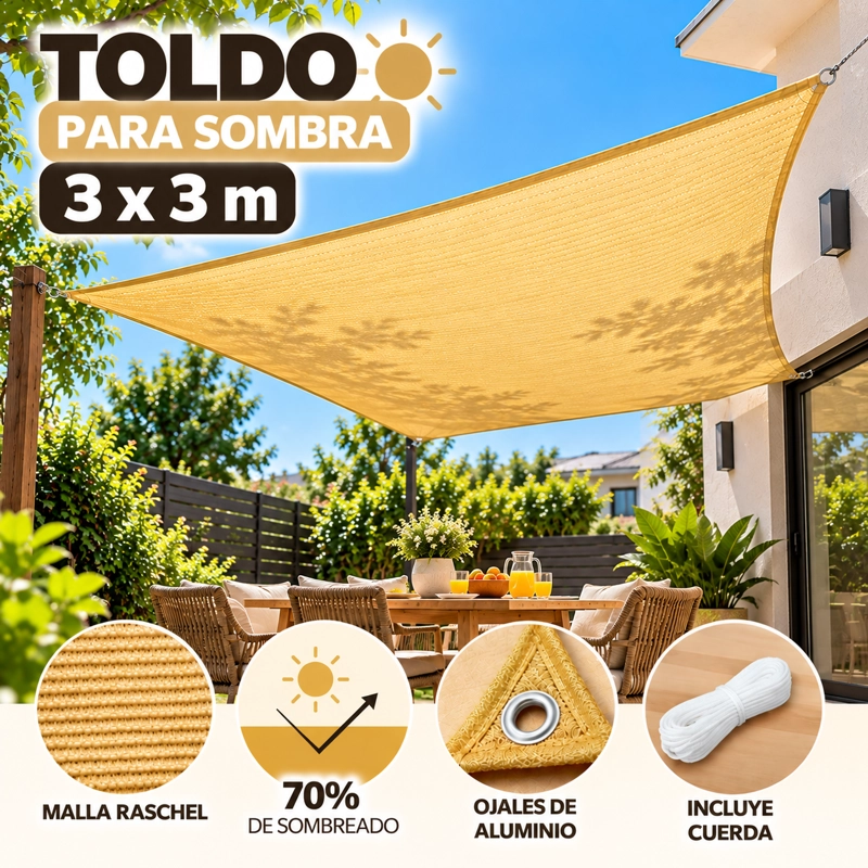 full_image-1 – 2026-10-23T092717.639 TOLDO CUADRADO 3X3M PARA SOMBRA CUBIERTA TERRAZA JARDIN (copia) - Imagen 1