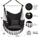 Silla Hamaca Colgante con pompones resistente en color Negro - Imagen 3