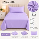 Set de Sábanas 1 Plaza + 1 Funda de Almohada Color Lila