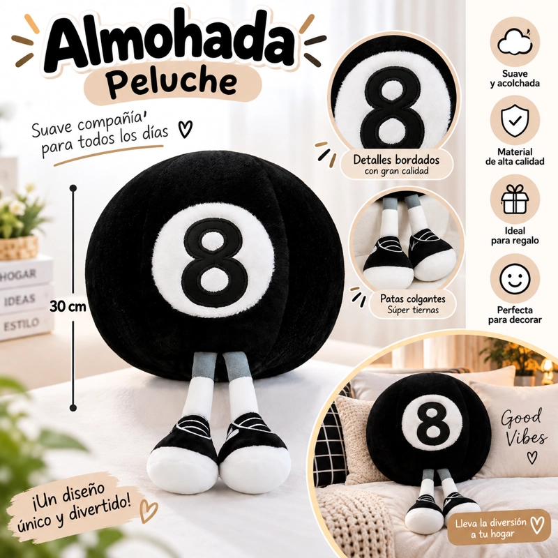 imagen2-6 (1) ALMOHADA PELUCHE BOLA OCHO - Imagen 1