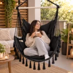 Silla Hamaca Colgante con pompones resistente en color Negro - Imagen 2